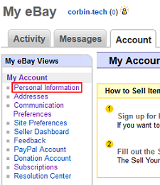 eBay Personal Information settings