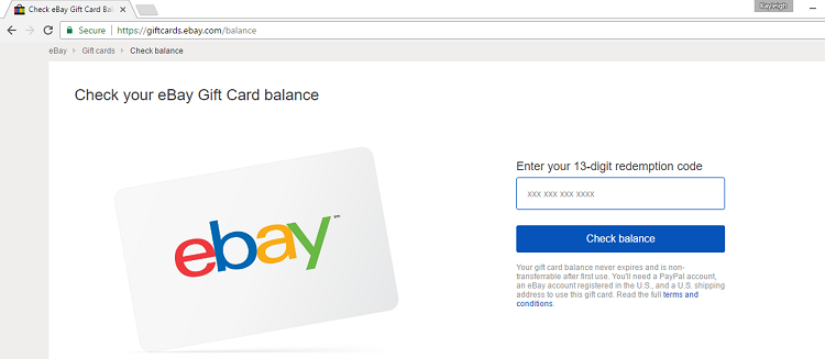 eBay gift card balance checker