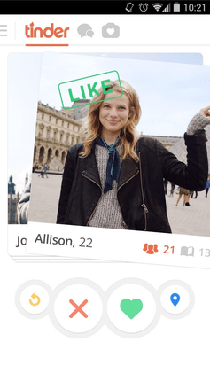 A sample of the Tinder app