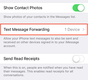 Text Message Forwarding button