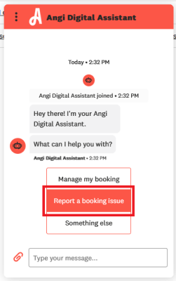 Reporting a booking issue with an Angi contractor