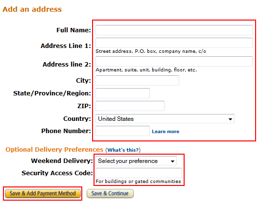 Enter Amazon shipping address