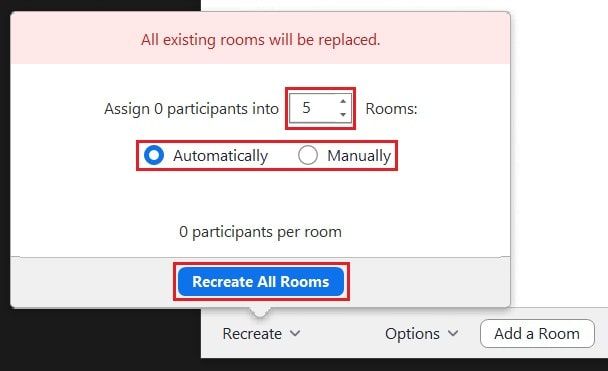 Resetting all breakout rooms to automatic or manual assignment