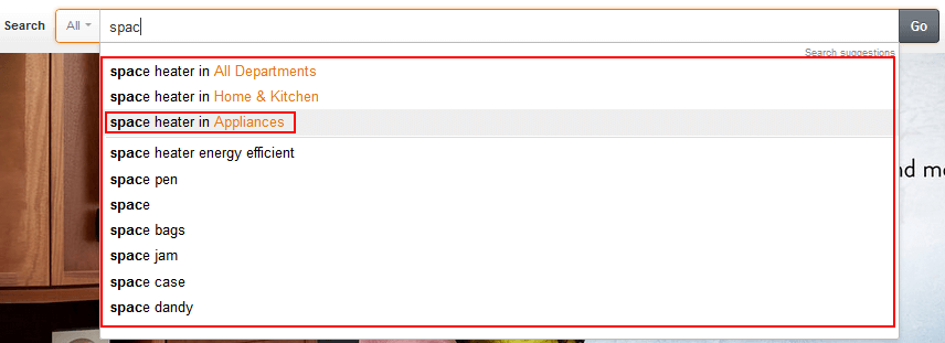 Amazon search suggestions