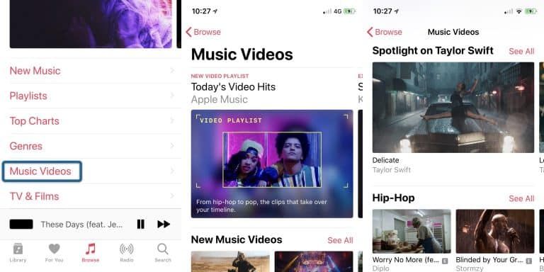 The "Music Videos" category on Apple Music