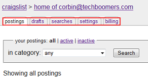 Craigslist account settings