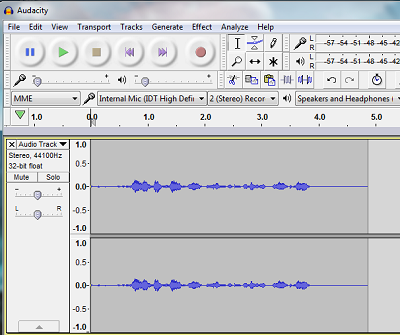 Audacity sound recording program screenshot