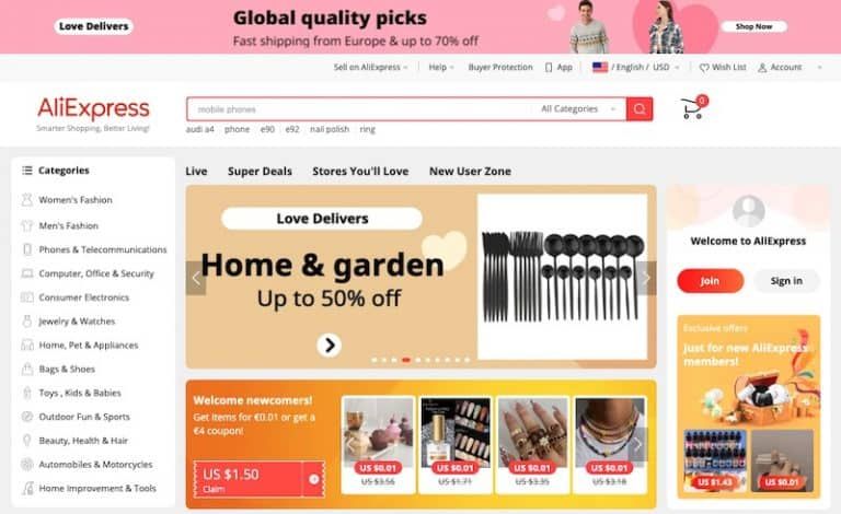 AliExpress homepage