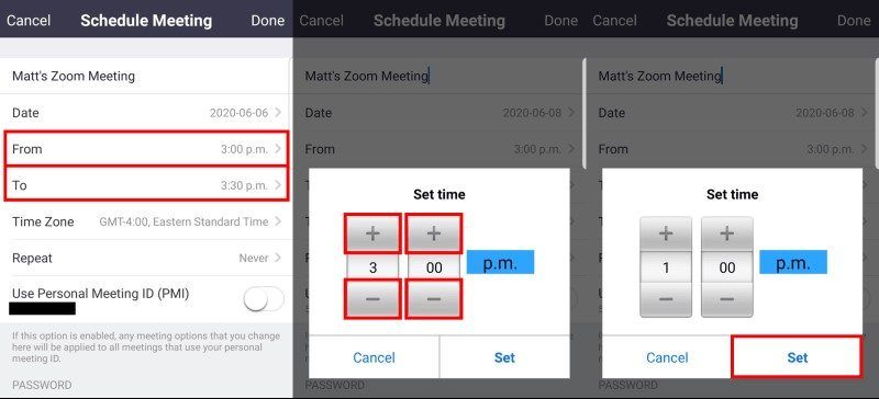 Android app steps to update time of meeting