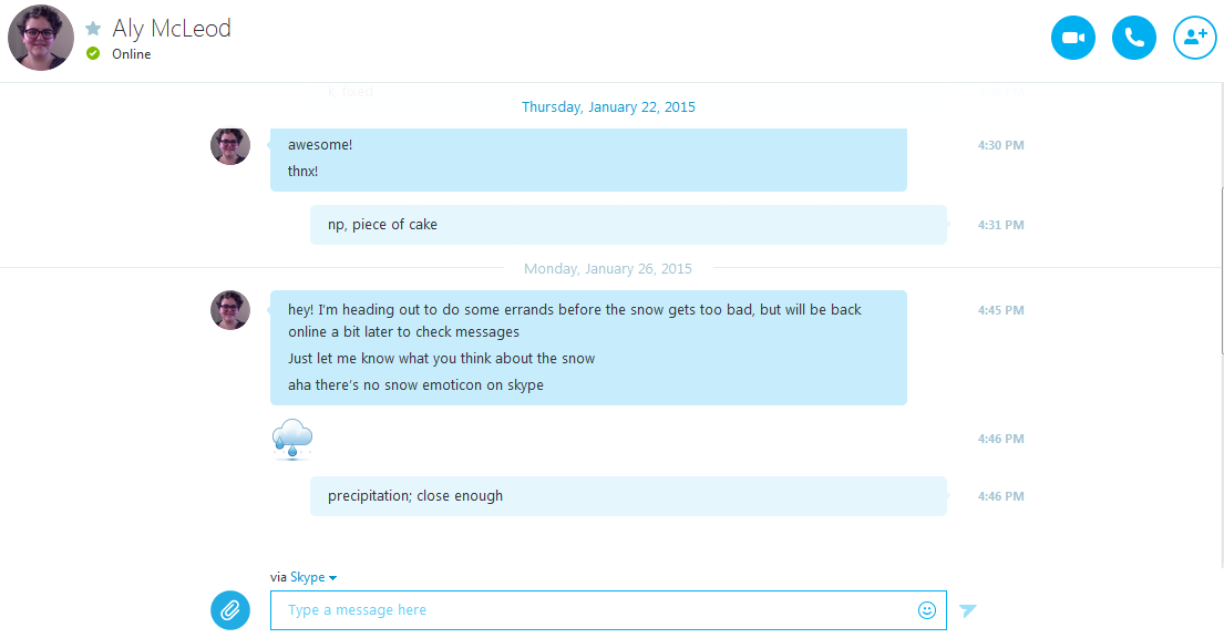 What you will see in the text message interface for Skype