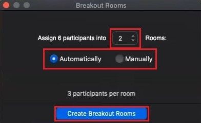 Initial settings for creating breakout rooms in Zoom