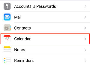 Calendar menu option