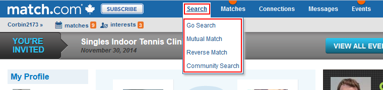 Search menu option