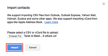 Importing contacts to your Google account from your vCard file