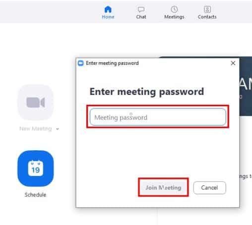 Enter meeting password prompt with password field