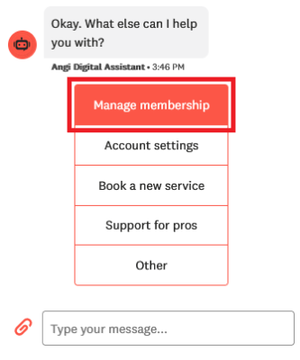 Asking for help with managing your Angi membership