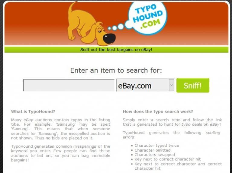 Screenshot of the website TypoHound