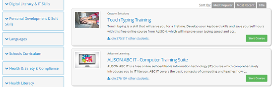 Alison course listings