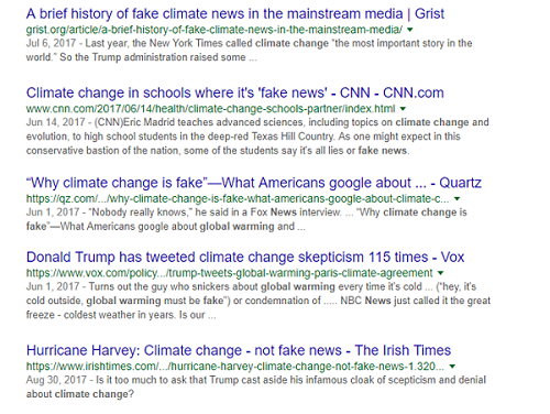 Biased search about global warming in Google