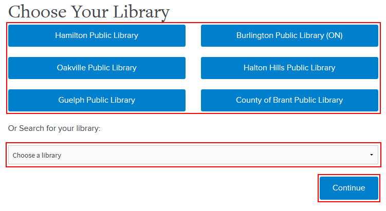 Selecting your library to log into Hoopla through