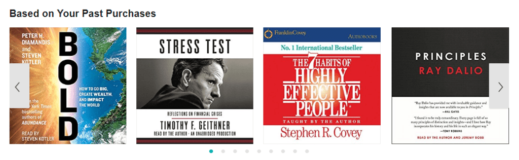 Audible recommends books based on your past purchases