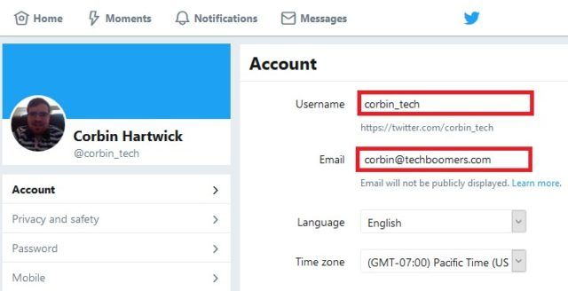 Changing the email address and user name of your Twitter account