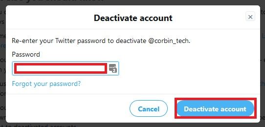 Confirm your account closure by entering your password