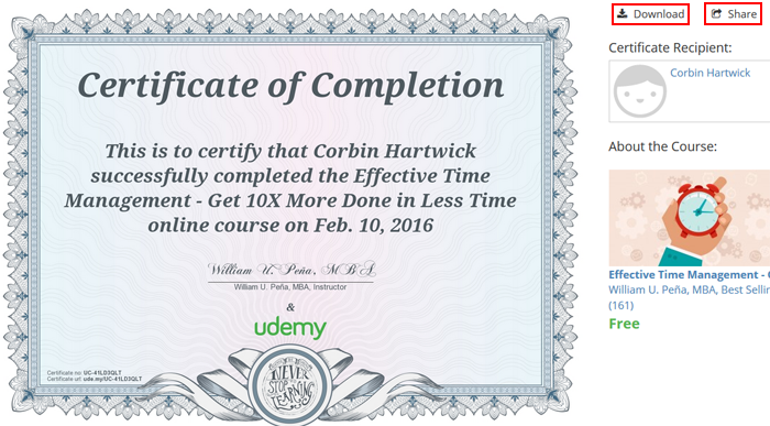 How to save or share a Udemy certificate of achievement