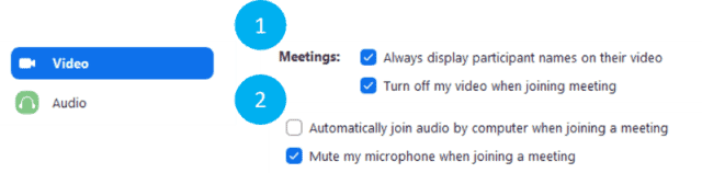 Video and audio settings for joining meeting