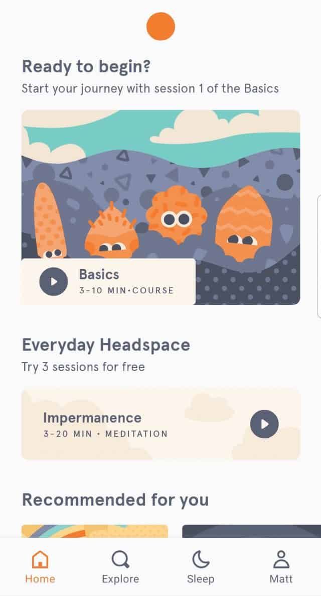 Headspace interface screenshot