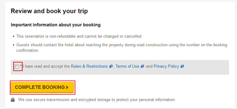Expedia Complete Booking button
