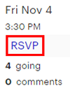 Click the blue RSVP links to respond to an event
