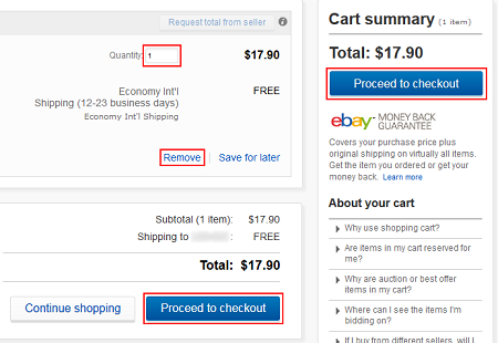 View your eBay shopping cart