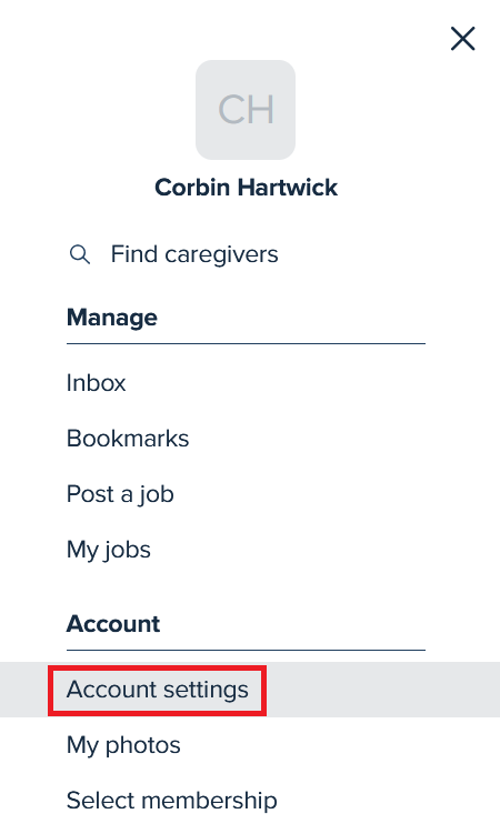 View your account settings for Care.com