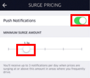 Settings to notify Uber drivers of surge pricing