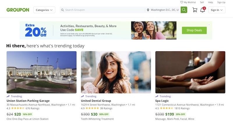 Groupon homepage