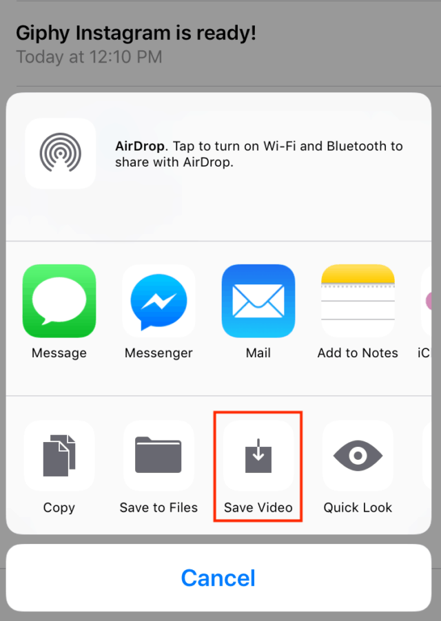 Save the GIF as a video on your mobile device