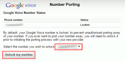 Select Google Voice number to unlock