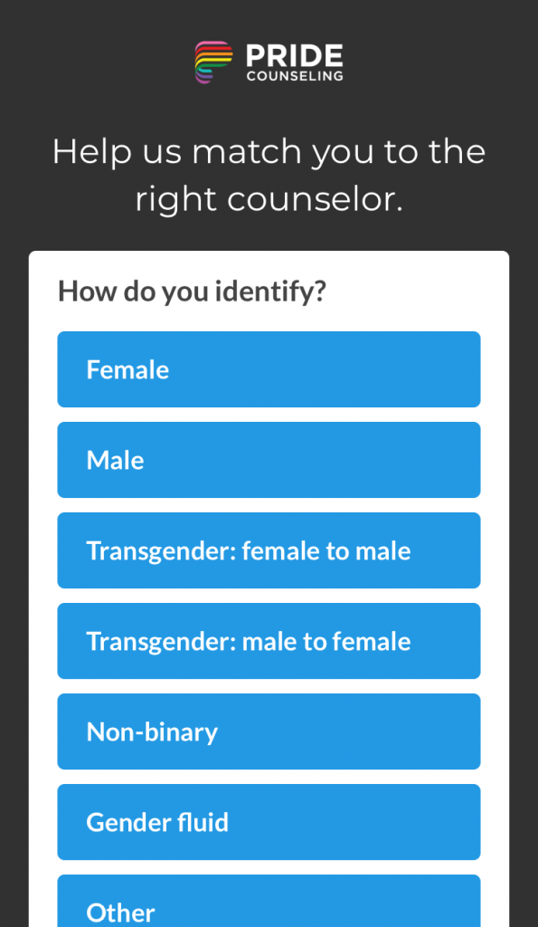Pride Counseling gender identity selection