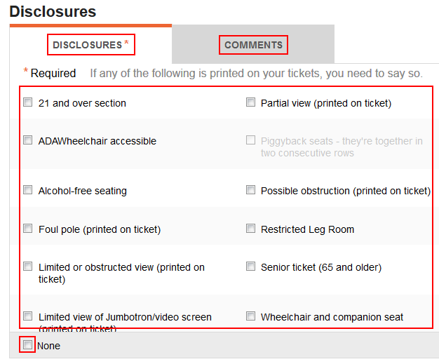 Add disclosures or comments to StubHub tickets