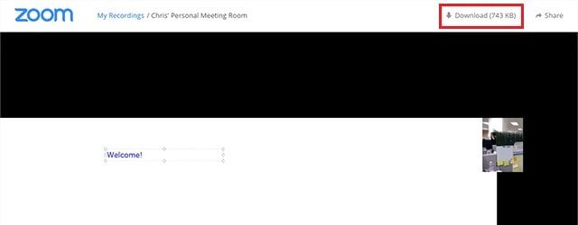 Button for downloading files from a shared Zoom recording