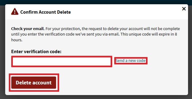 Shut down the account with a confirmation code