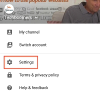 YouTube account settings button