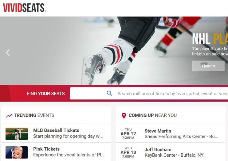 Vivid Seats homepage