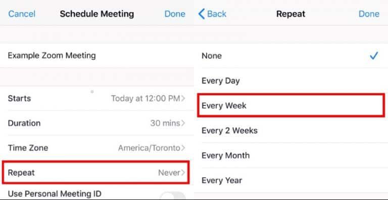 iOS schedule meeting time zone selection