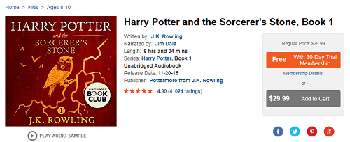 Purchasing Harry Potter on Audible website