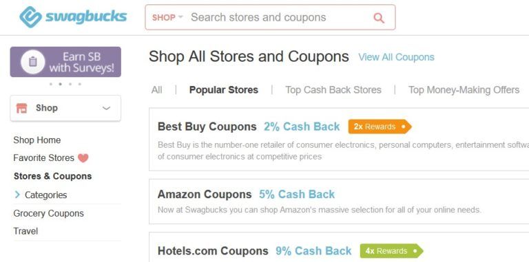 A screenshot of Swagbucks.com