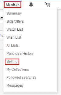 eBay Selling menu