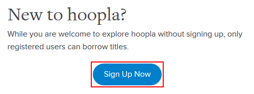 The Hoopla sign up button