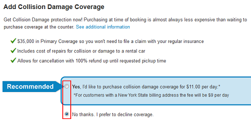 Priceline optional insurance form